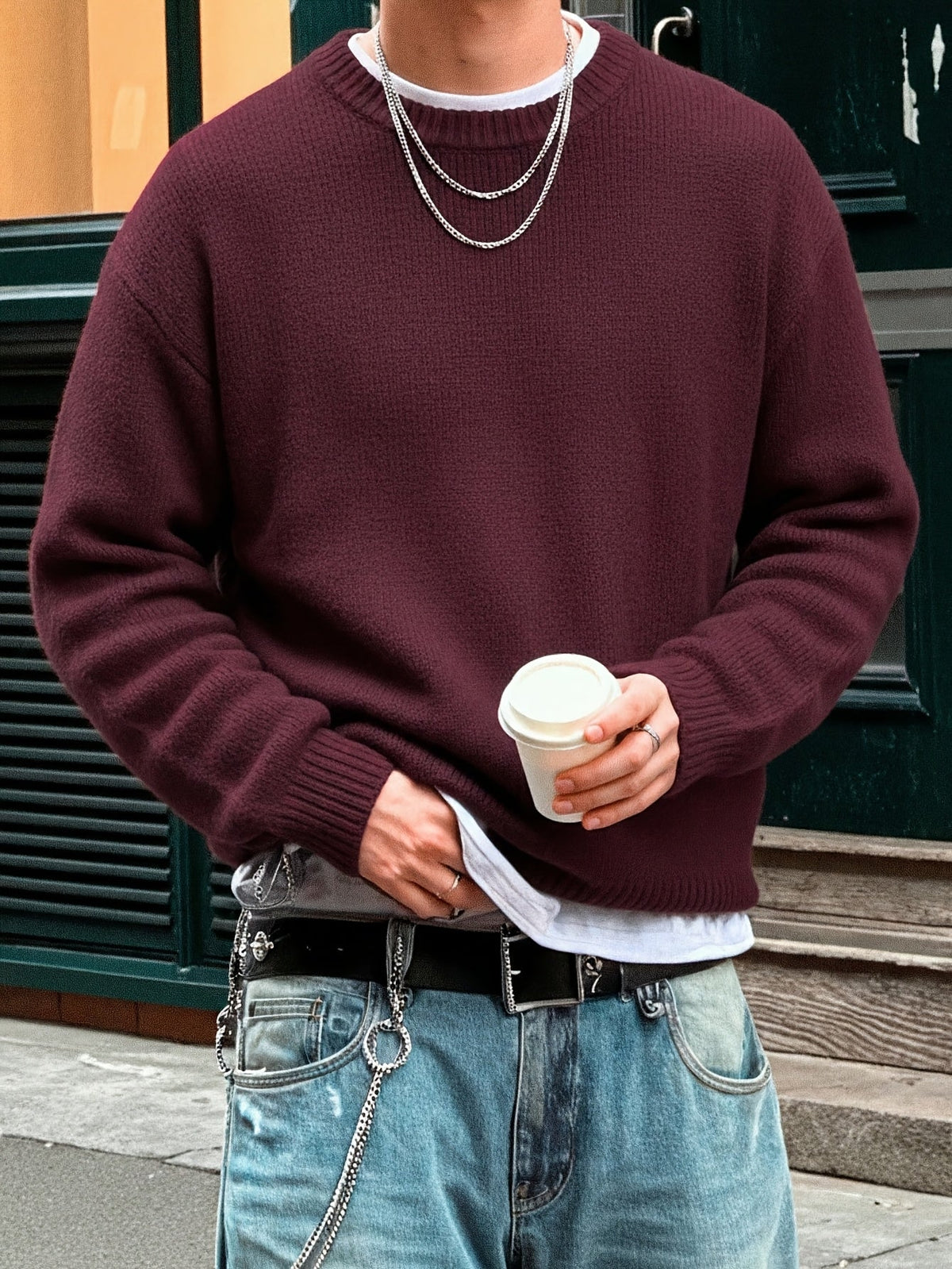 Ribbed Knit Jumper Crew Neck Oversized