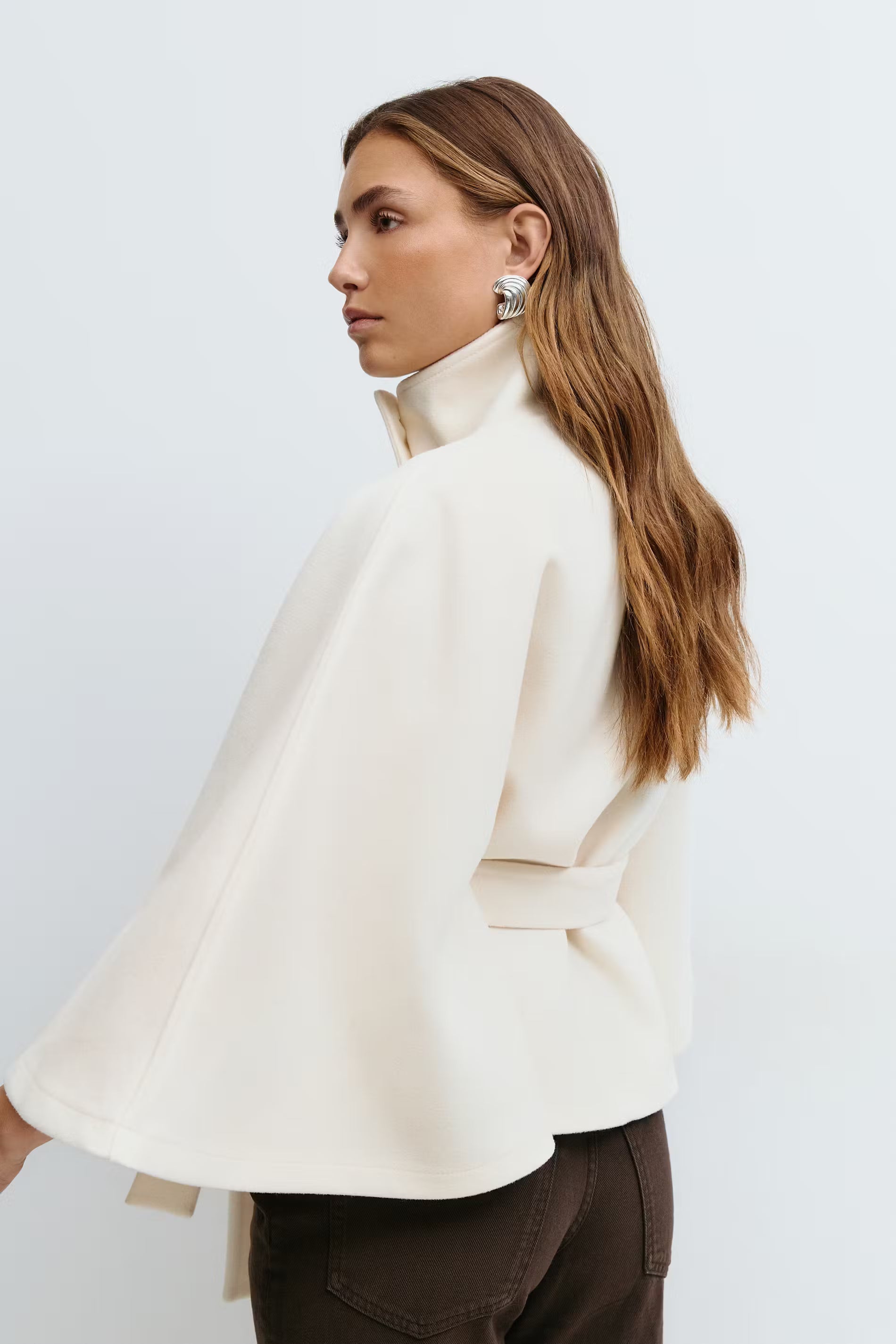 Cape Coat High Collar Belted Waist