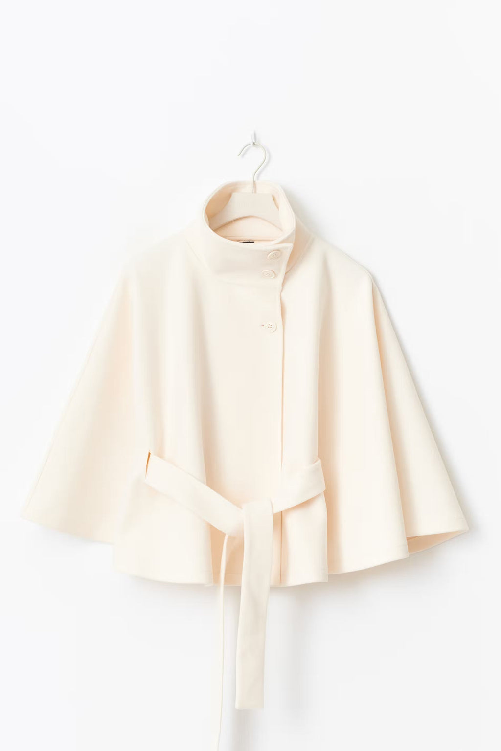 Cape Coat High Collar Belted Waist