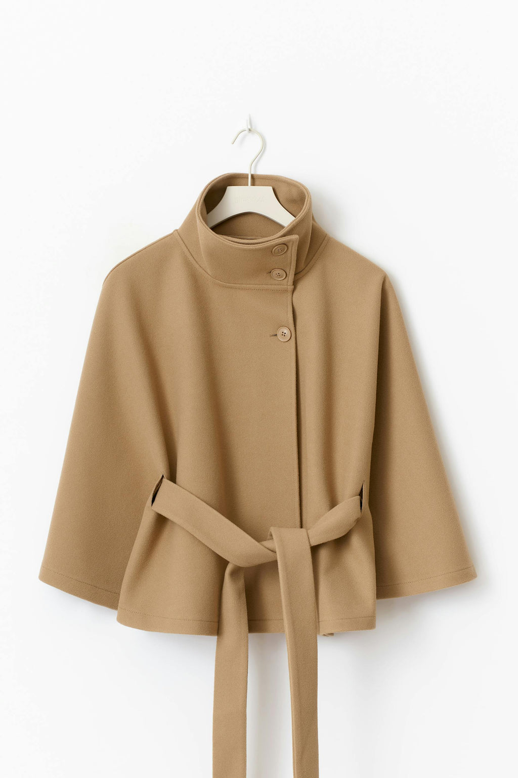 Cape Coat High Collar Belted Waist
