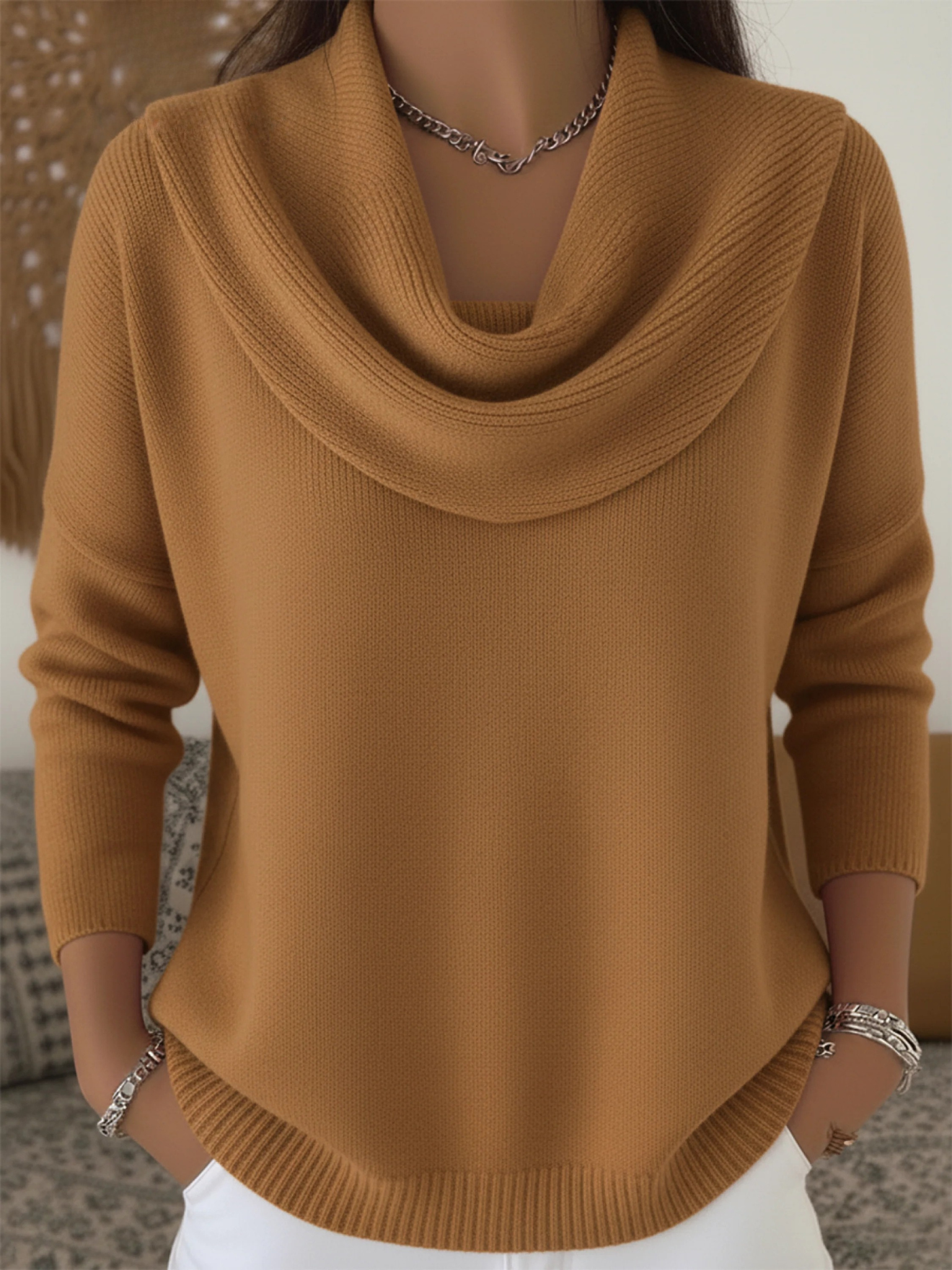 Cowl Neck Jumper Merino Wool Blend