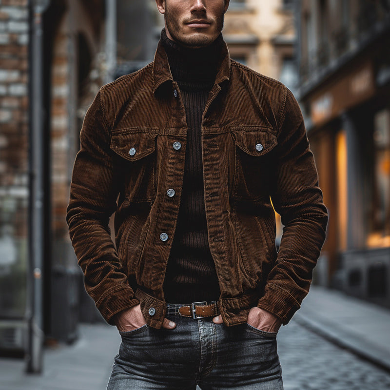 Vintage corduroy jacket in brown, front view