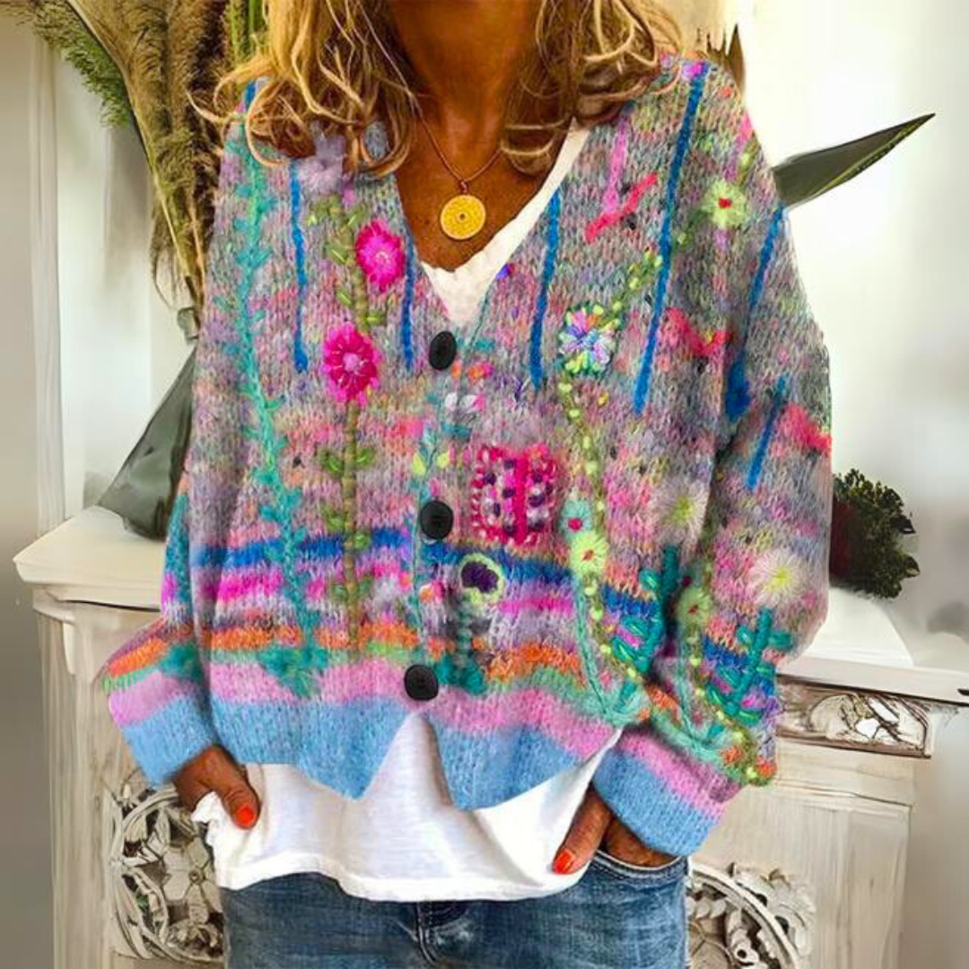 Floral Embroidered Cardigan Relaxed Knit