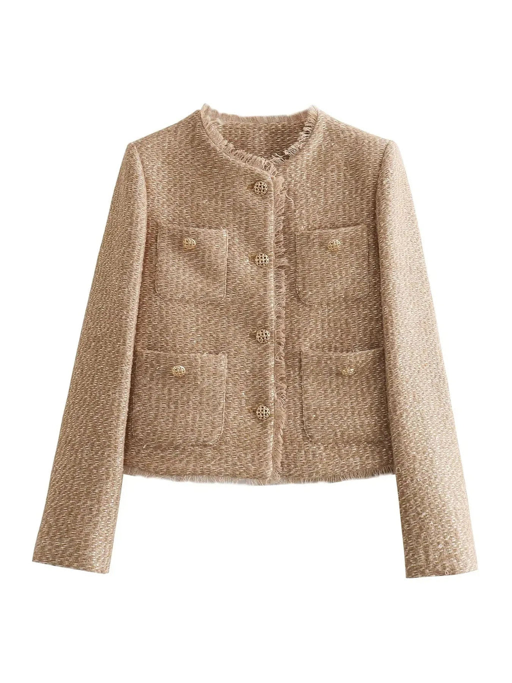 Cropped Tweed Blazer – Button-Front Tailored Jacket