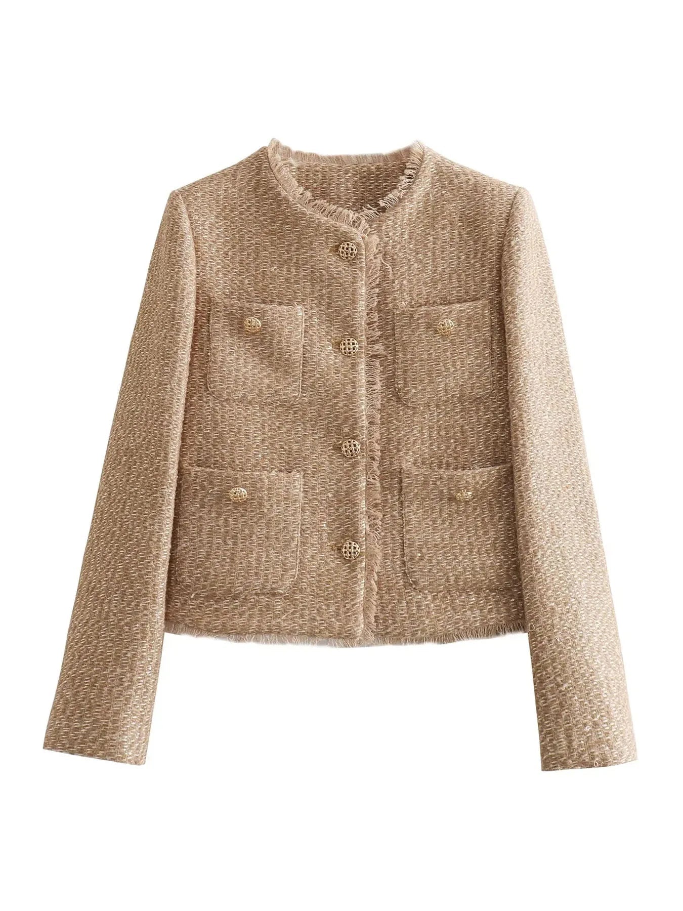 Cropped Tweed Blazer – Button-Front Tailored Jacket
