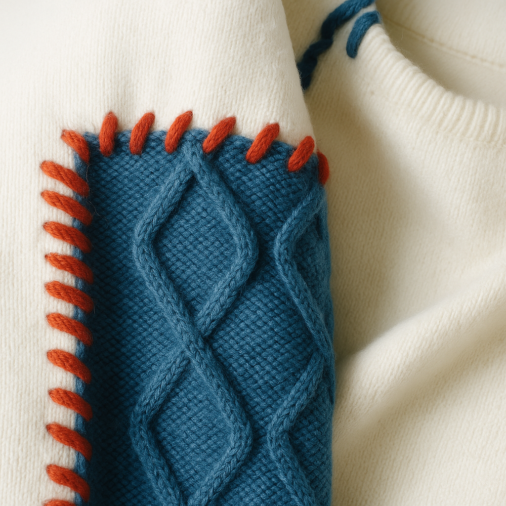 Patchwork Crew Neck Sweater Relaxed