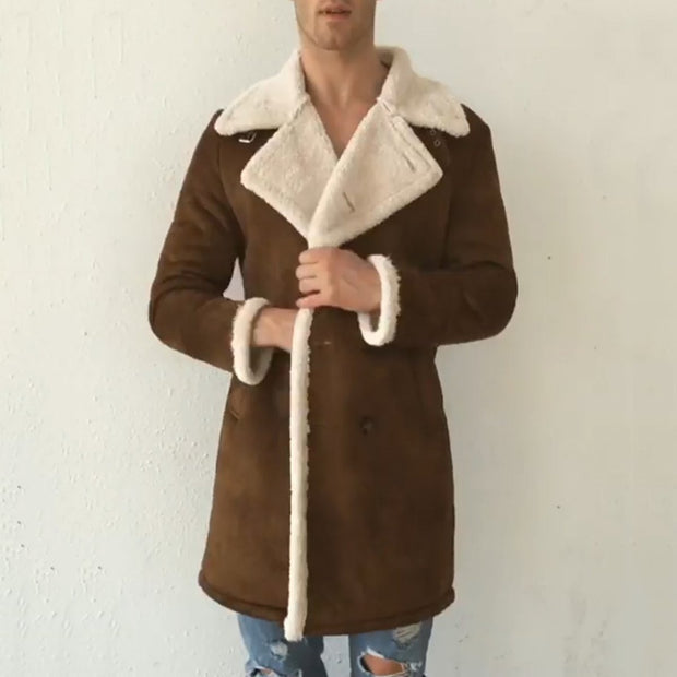 Fleece Lined Coat Suede-Look Thick