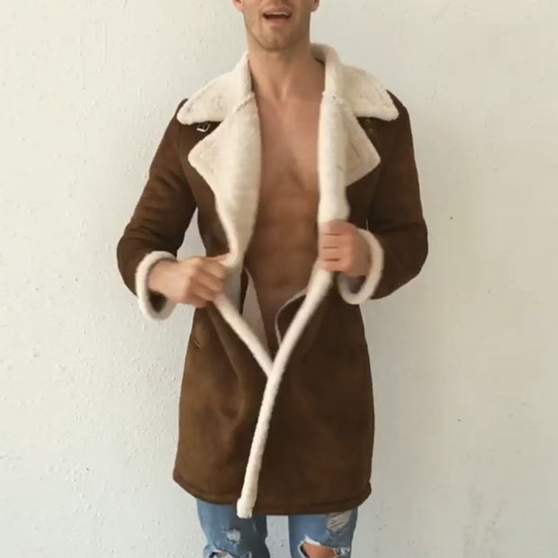 Fleece Lined Coat Suede-Look Thick