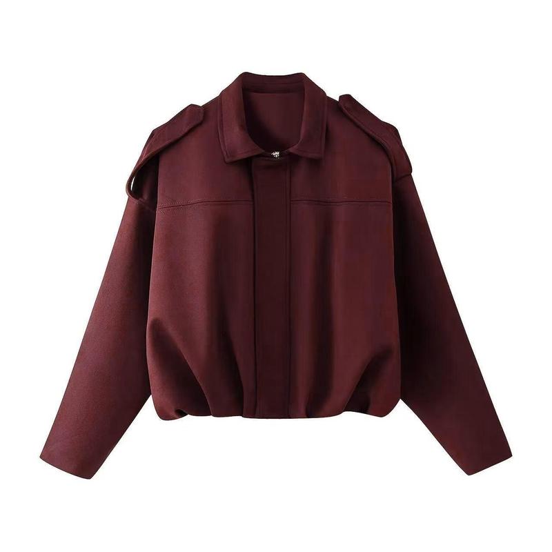 Suede-Look Bomber Jacket Satin Lining