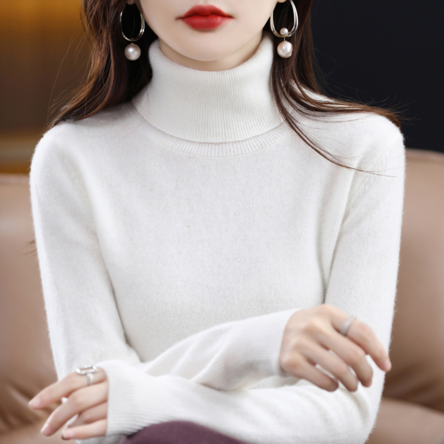 Turtleneck Sweater Soft Knit Roll-Neck