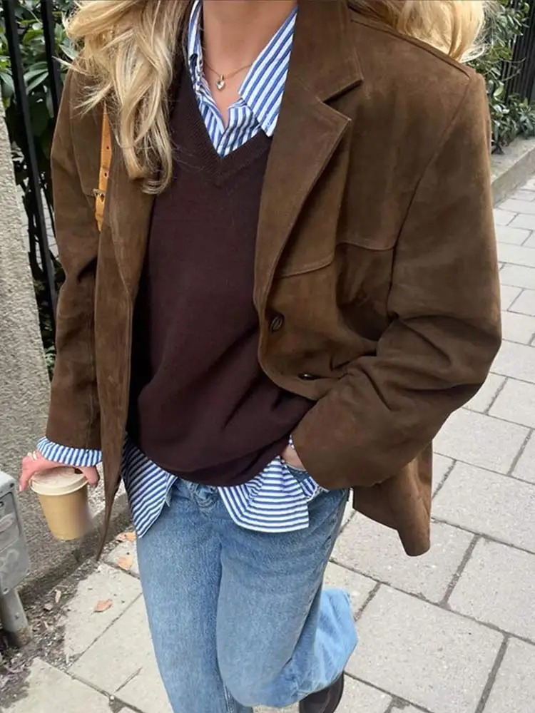 Oversized Suede-Look Blazer Relaxed Fit