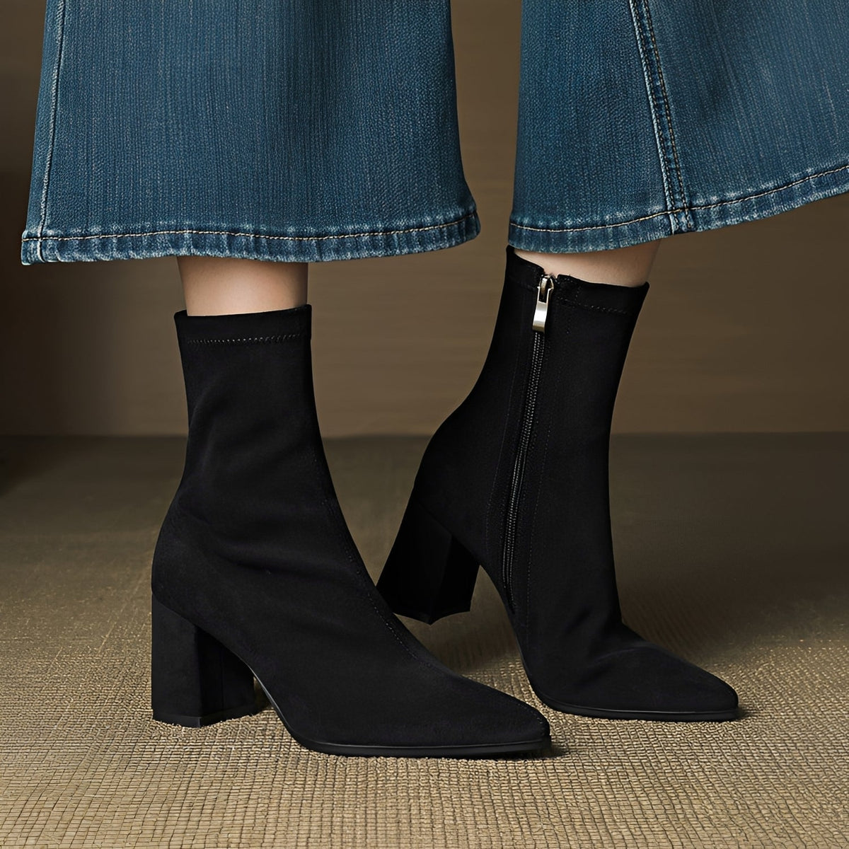 Ankle Boots Block Heel Zip Side
