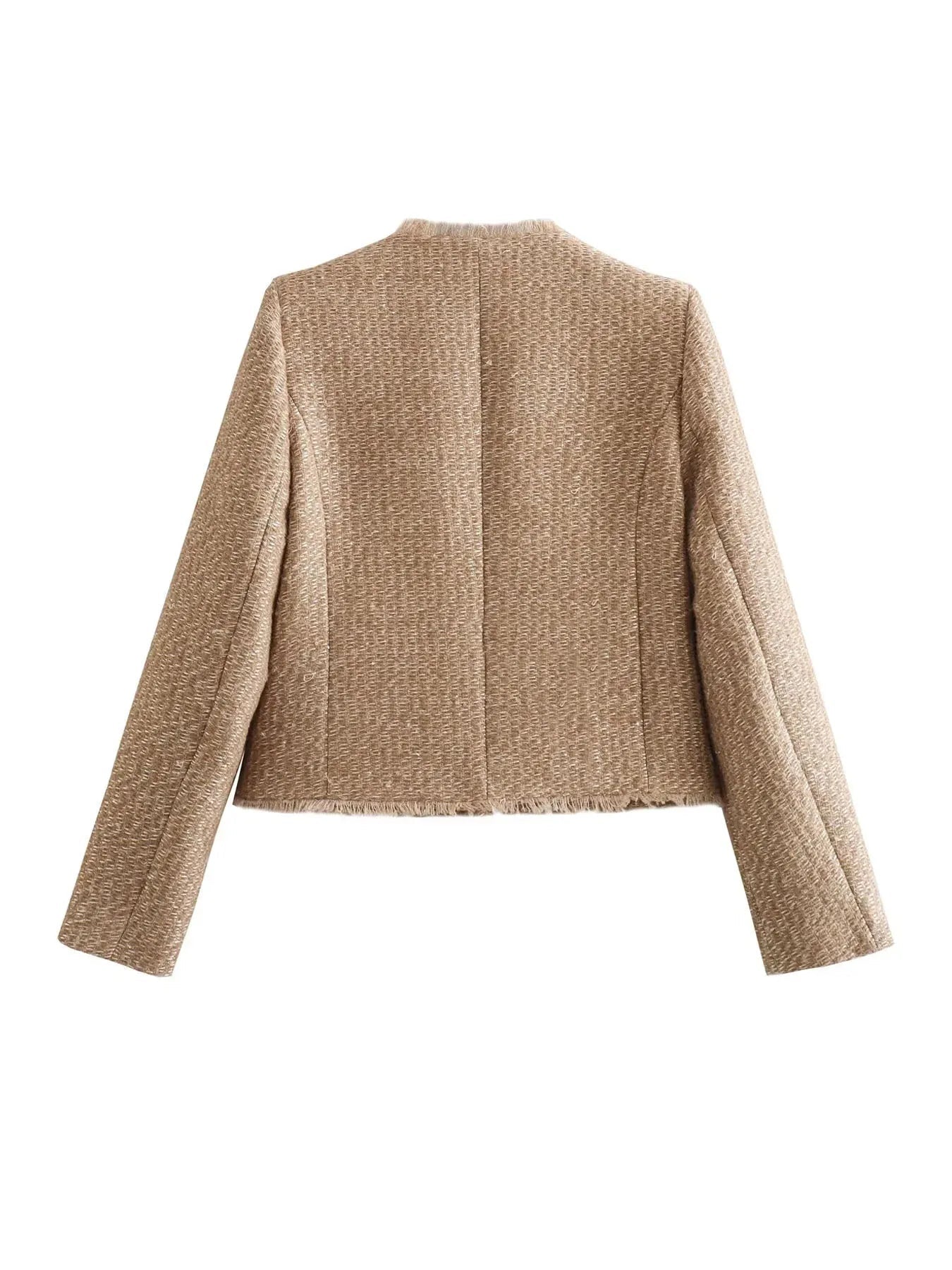 Cropped Tweed Blazer – Button-Front Tailored Jacket