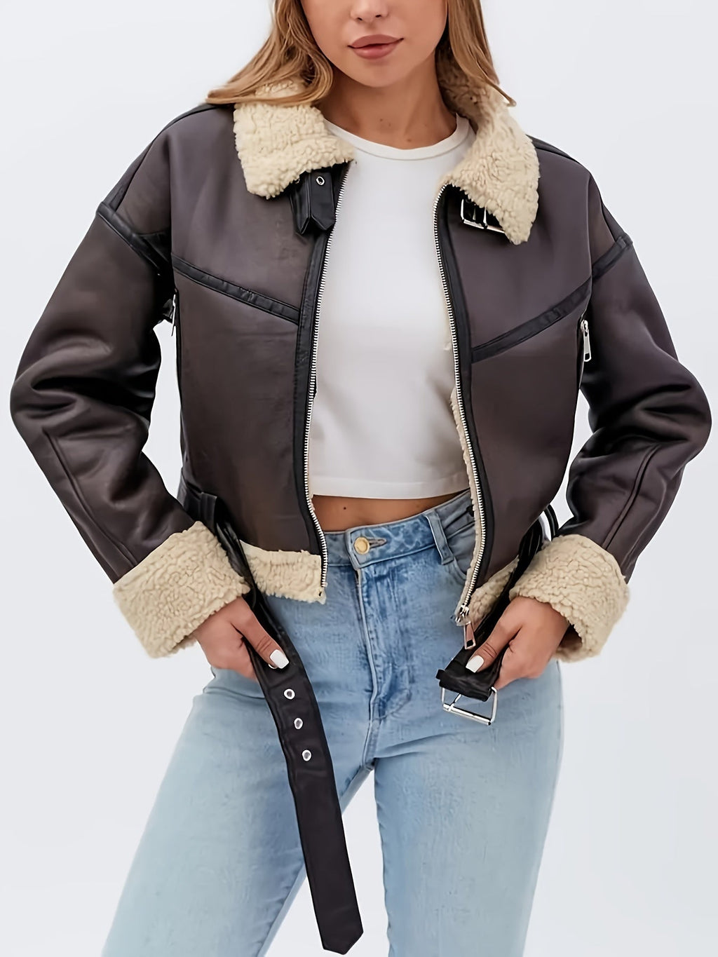 Moto Jacket Warm Lining Adjustable Belt