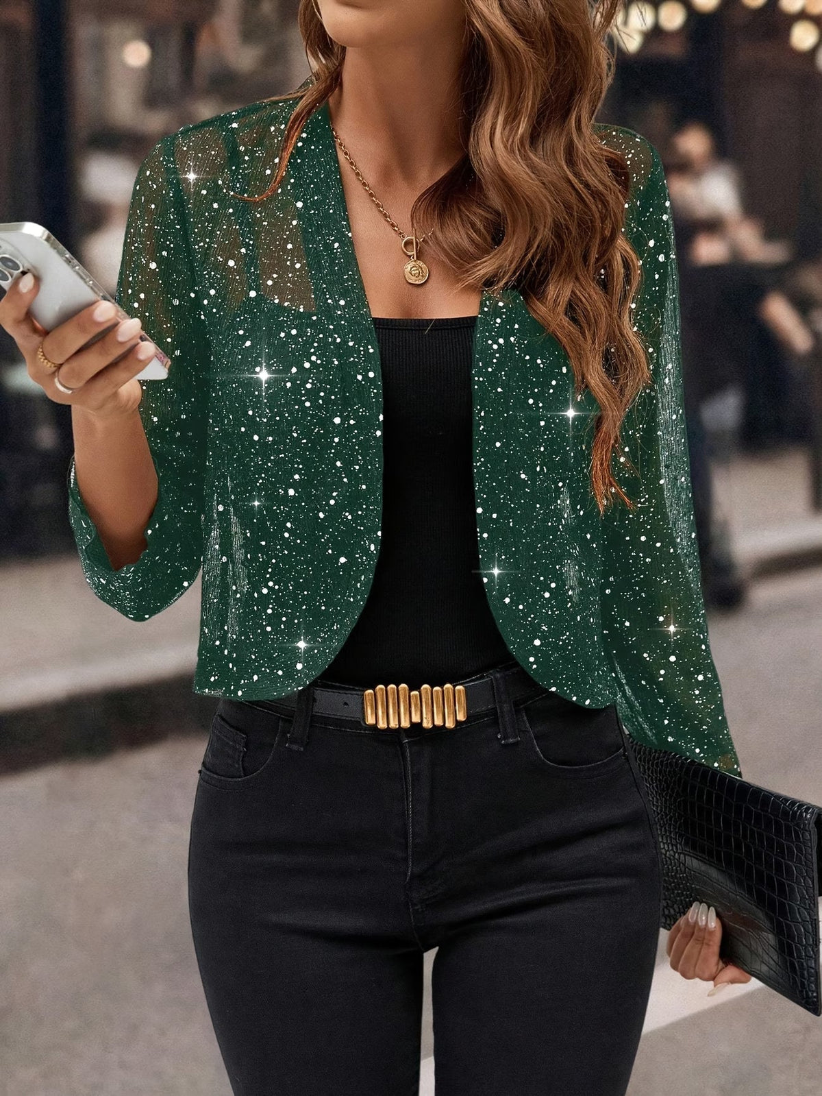 Sequin Glitter Cardigan Jacket Relaxed Fit