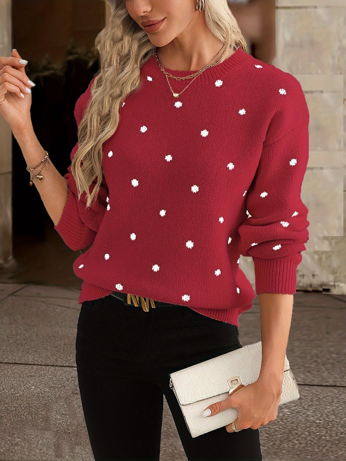 Polka Dot Jumper Crew Neck Knit