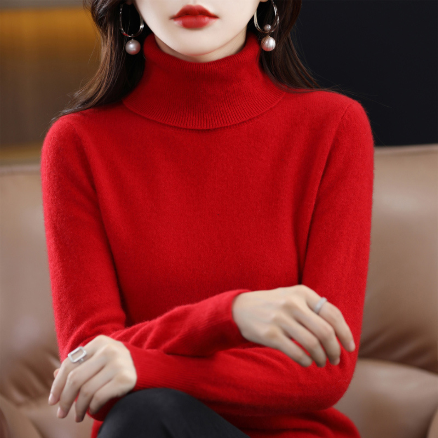 Turtleneck Sweater Soft Knit Roll-Neck