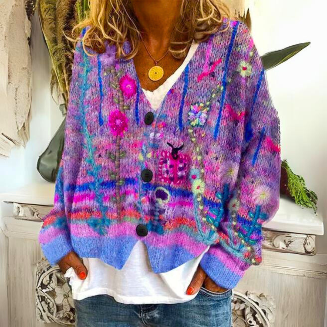 Floral Embroidered Cardigan Relaxed Knit