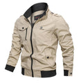 Multi pocket zip jacket in khaki, front view