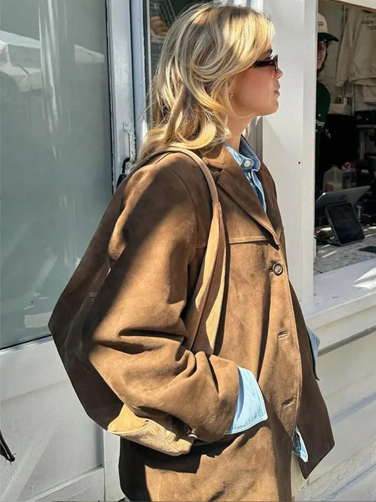 Oversized Suede-Look Blazer Relaxed Fit