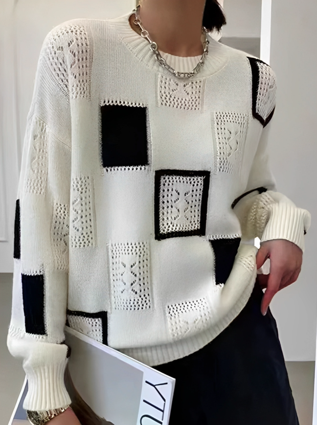 Printed crew neck soft knit jumper, front view