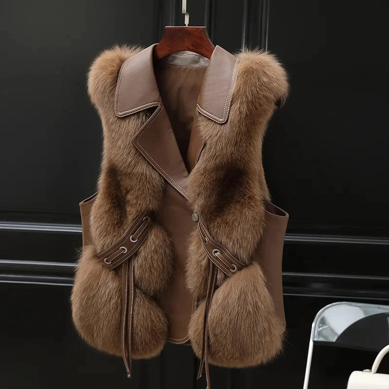 Gilet Faux Fur Adjustable Waist Ties