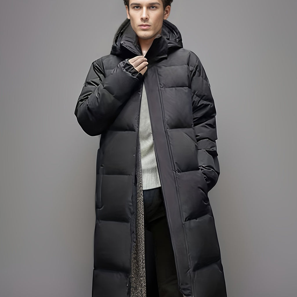 Longline padded puffer coat, front view