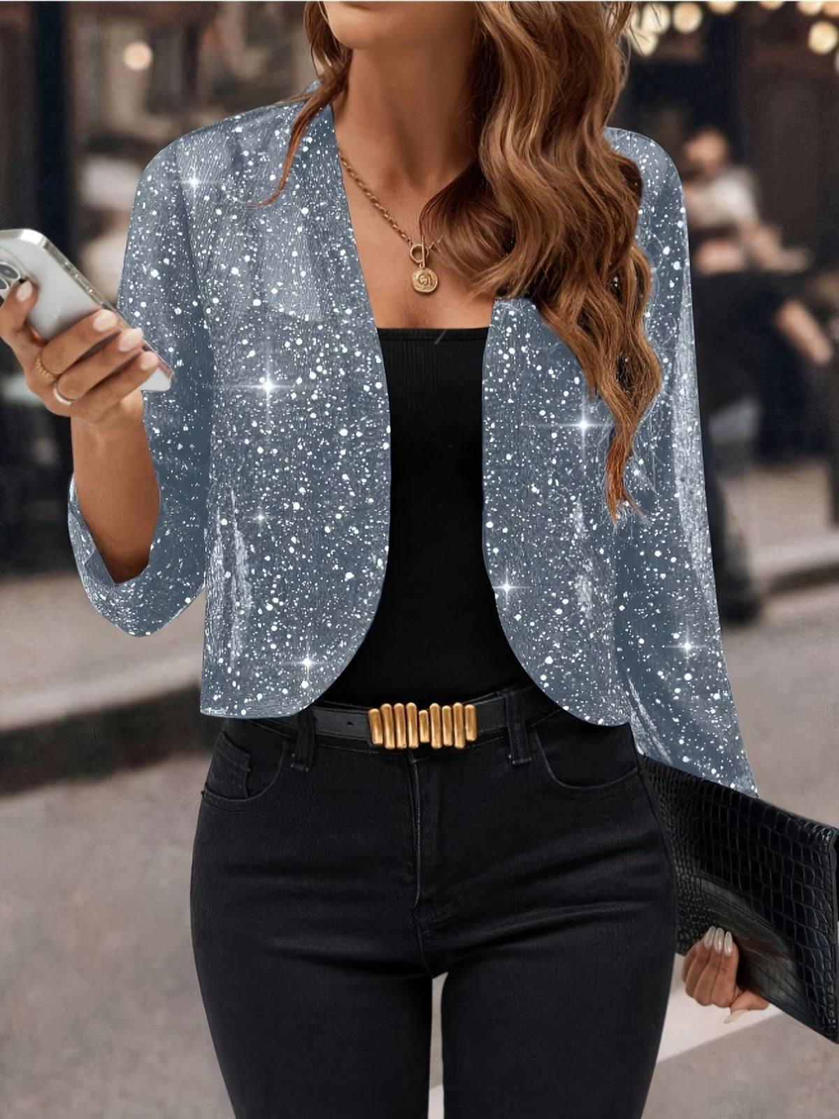 Sequin Glitter Cardigan Jacket Relaxed Fit