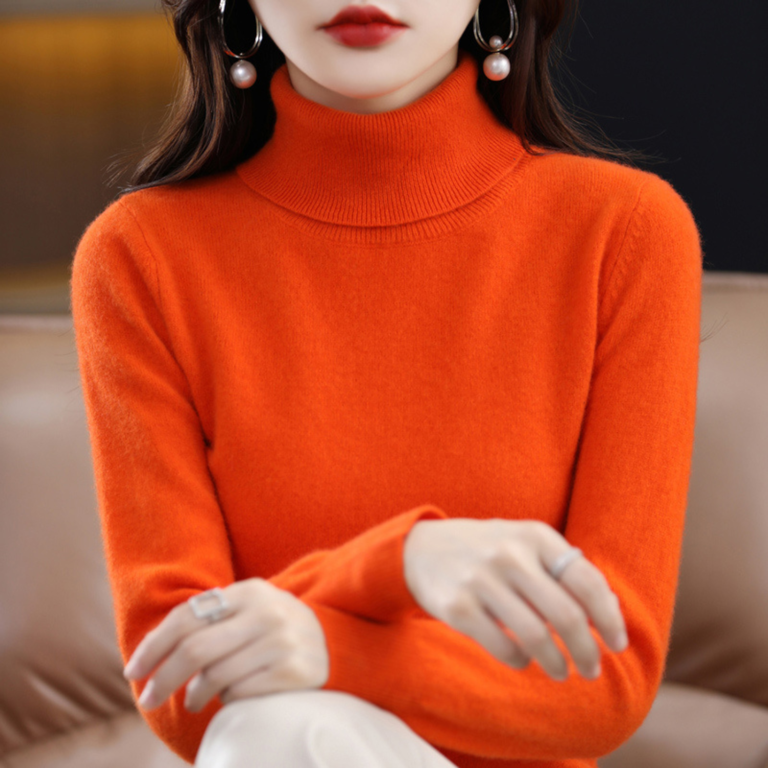 Turtleneck Sweater Soft Knit Roll-Neck