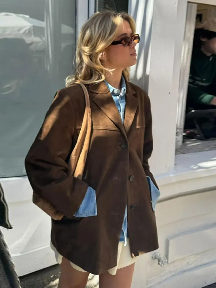 Oversized Suede-Look Blazer Relaxed Fit