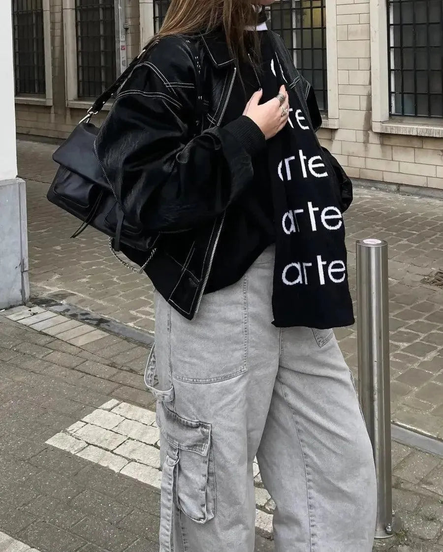 Leather-Look Jacket Oversized Casual Biker
