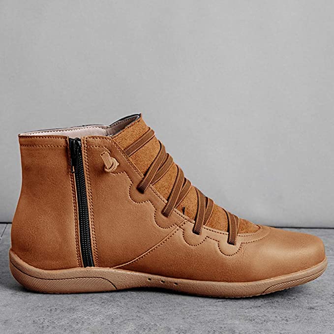 Ankle Boots Leather-Look Barefoot Flat Sole