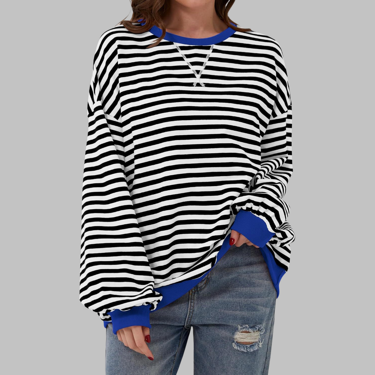 Striped Sweatshirt Round Neck Relaxed Fit