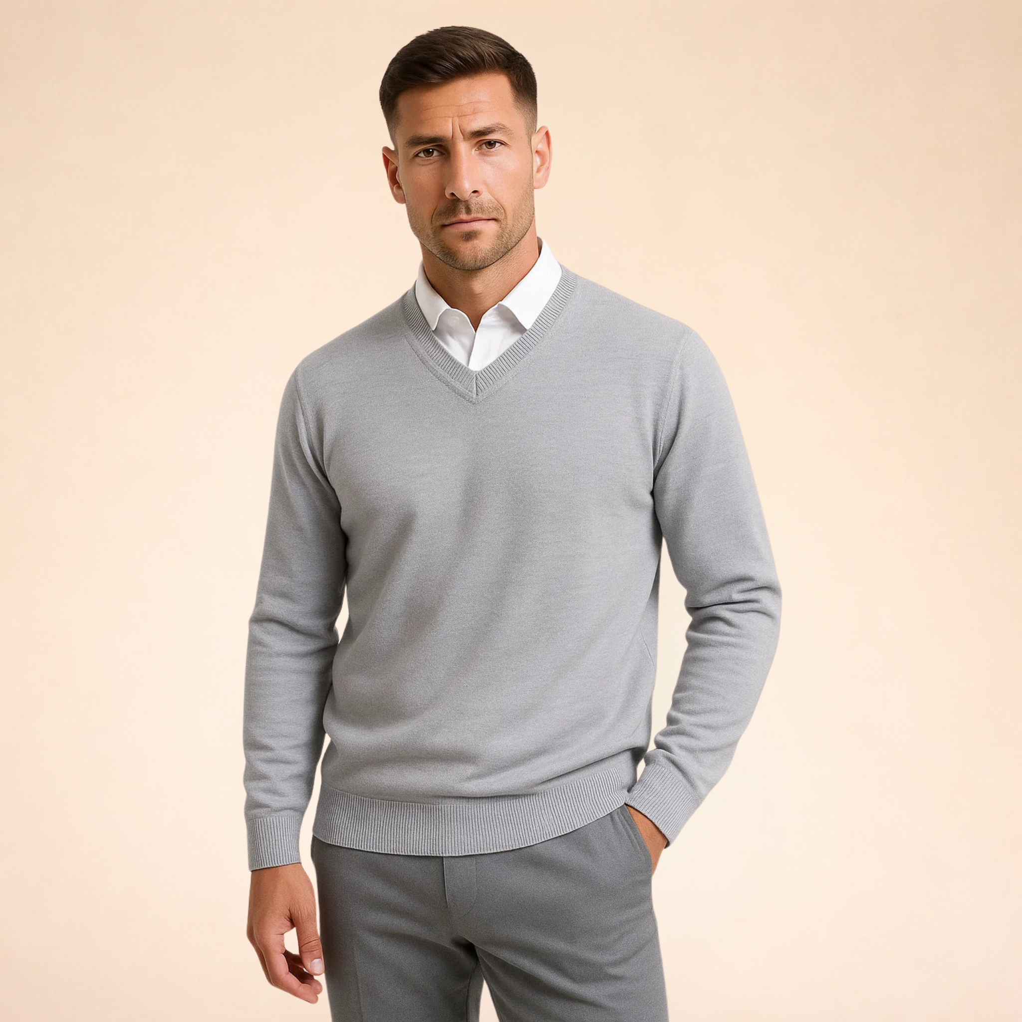 Soft knit V neck jumper in black, front view