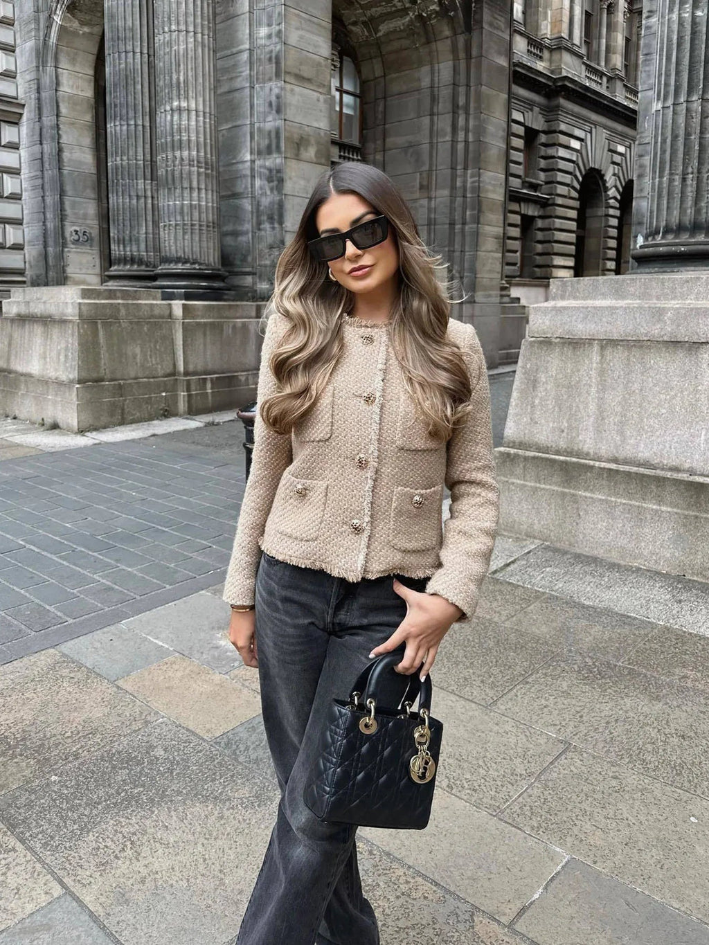 Cropped Tweed Blazer – Button-Front Tailored Jacket