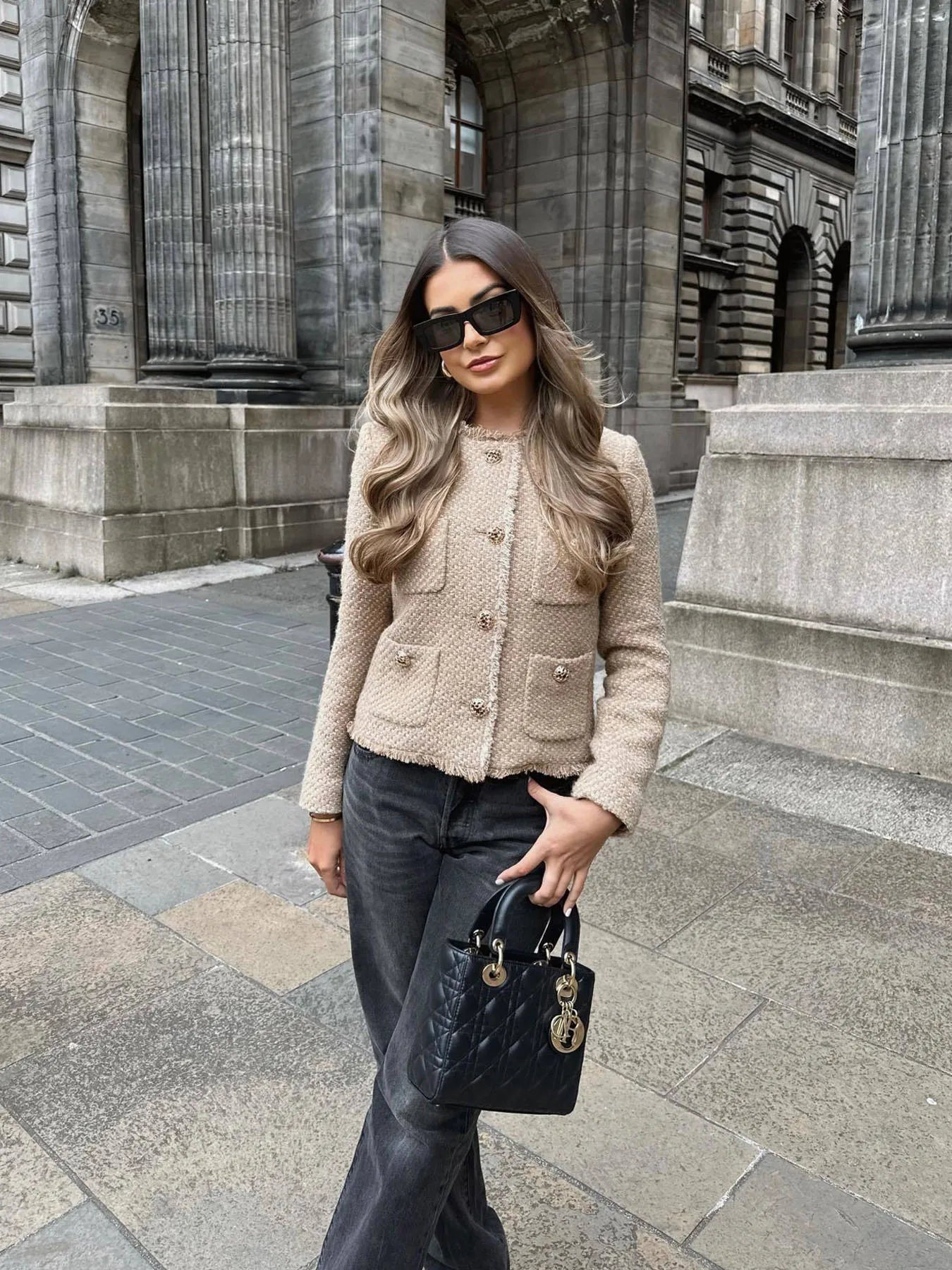 Cropped Tweed Blazer – Button-Front Tailored Jacket