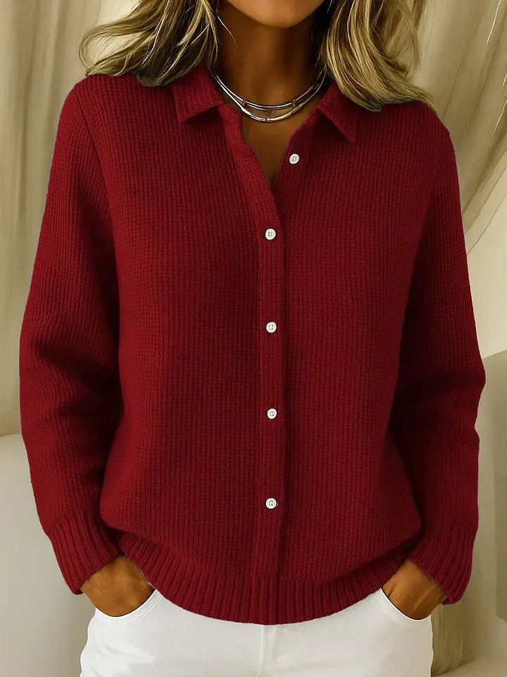 Chunky Knit Cardigan Collar Button Front