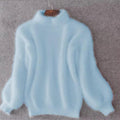 Loose knit round-neck jumper in blue, front view