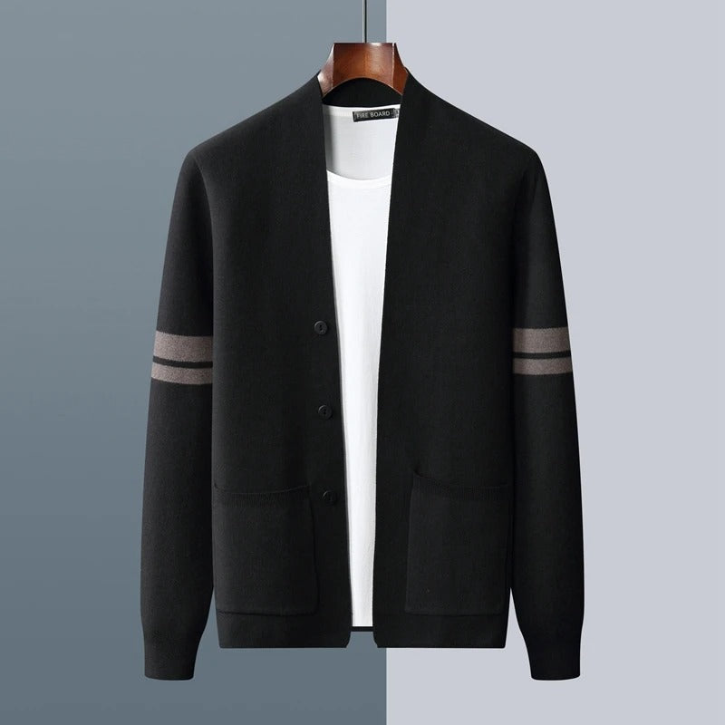 Cardigan Knitted Striped Sleeve Button Front