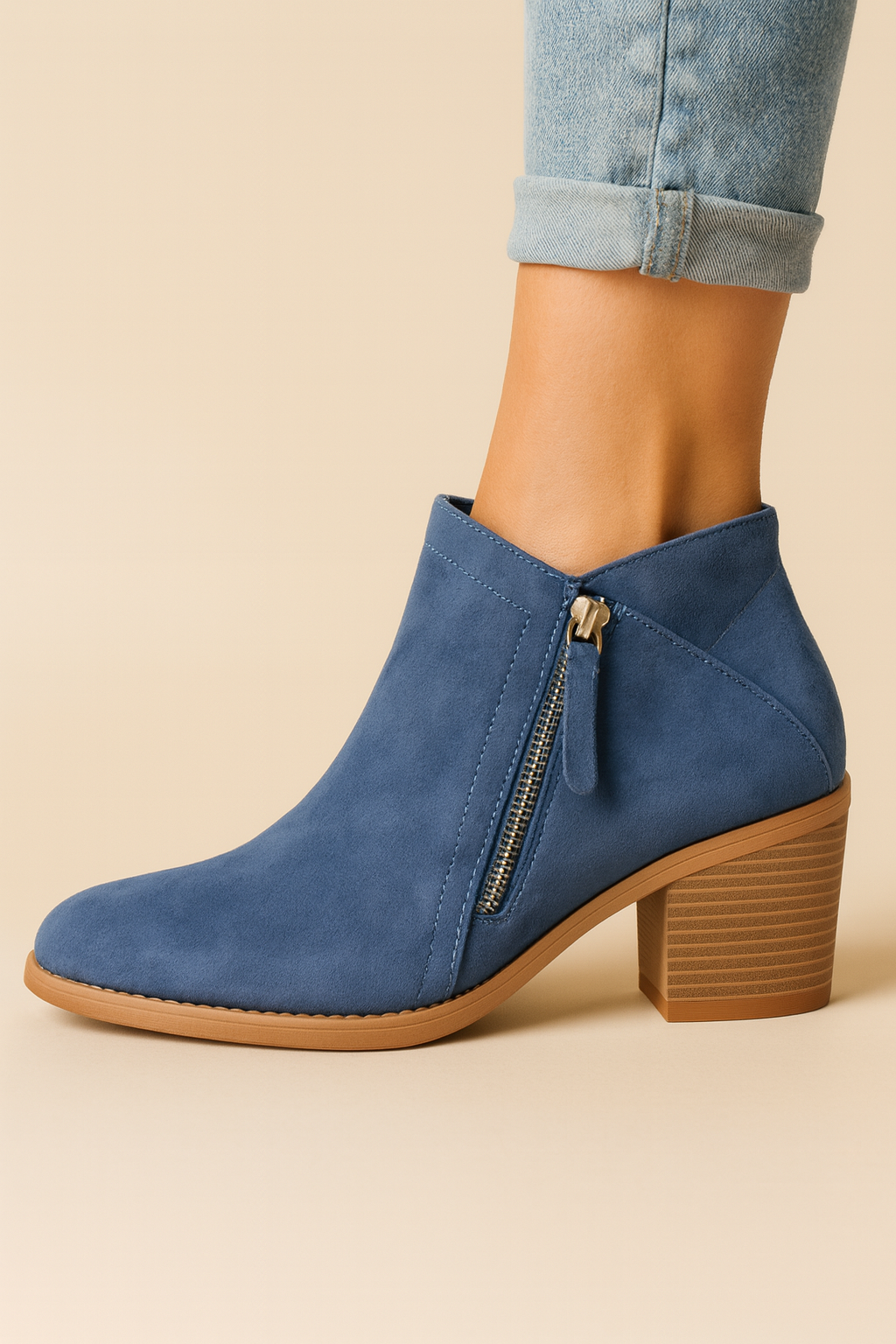 Ankle Boots Block Heel Side Zip