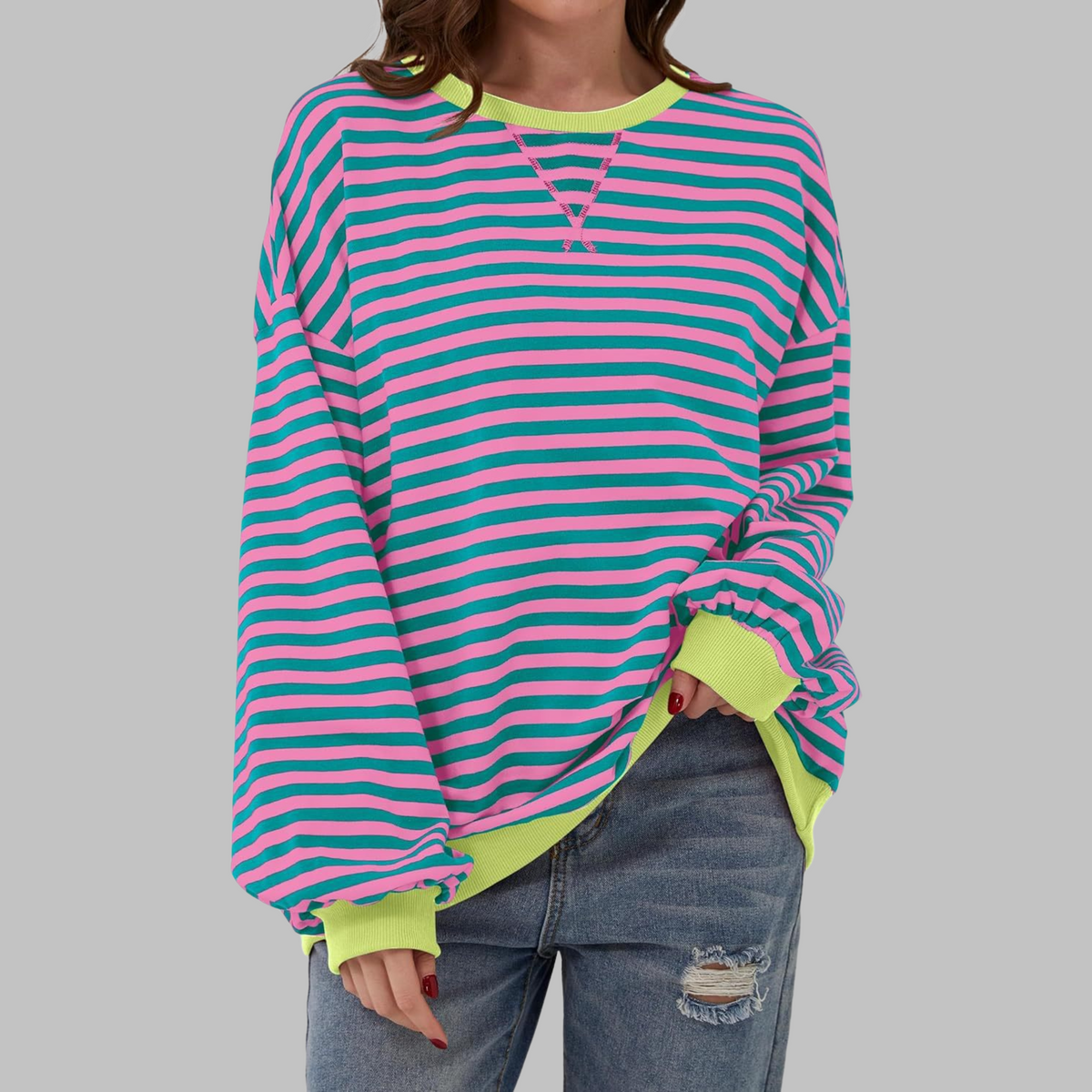 Striped Sweatshirt Round Neck Relaxed Fit