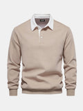 Polo collar long sleeve sweatshirt in navy, front view