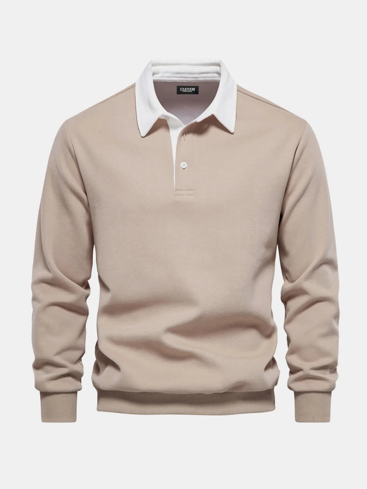 Polo collar long sleeve sweatshirt in navy, front view