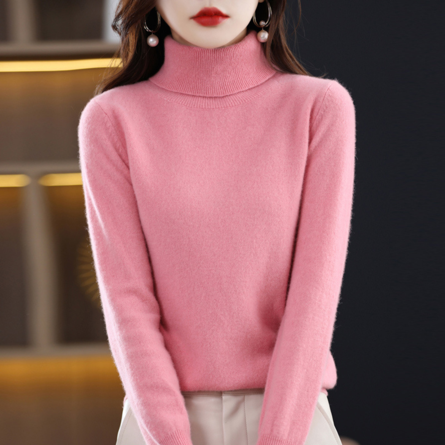 Turtleneck Sweater Soft Knit Roll-Neck