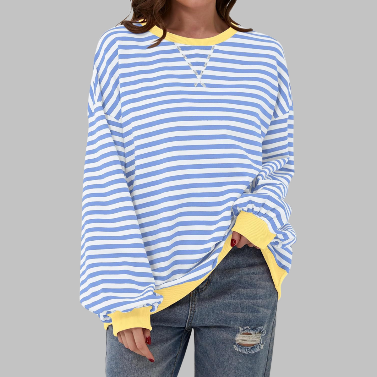 Striped Sweatshirt Round Neck Relaxed Fit
