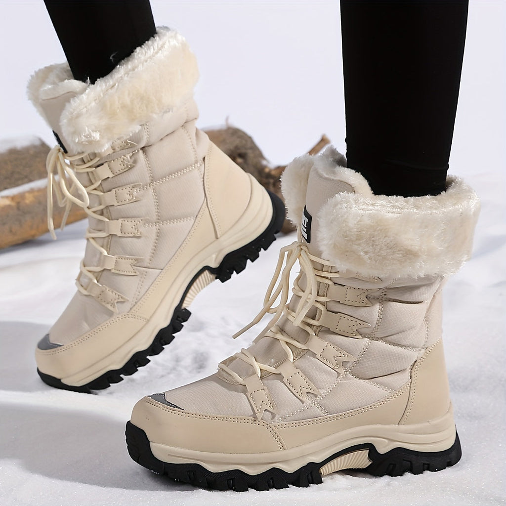 Warm lined winter boots in dark brown, side view