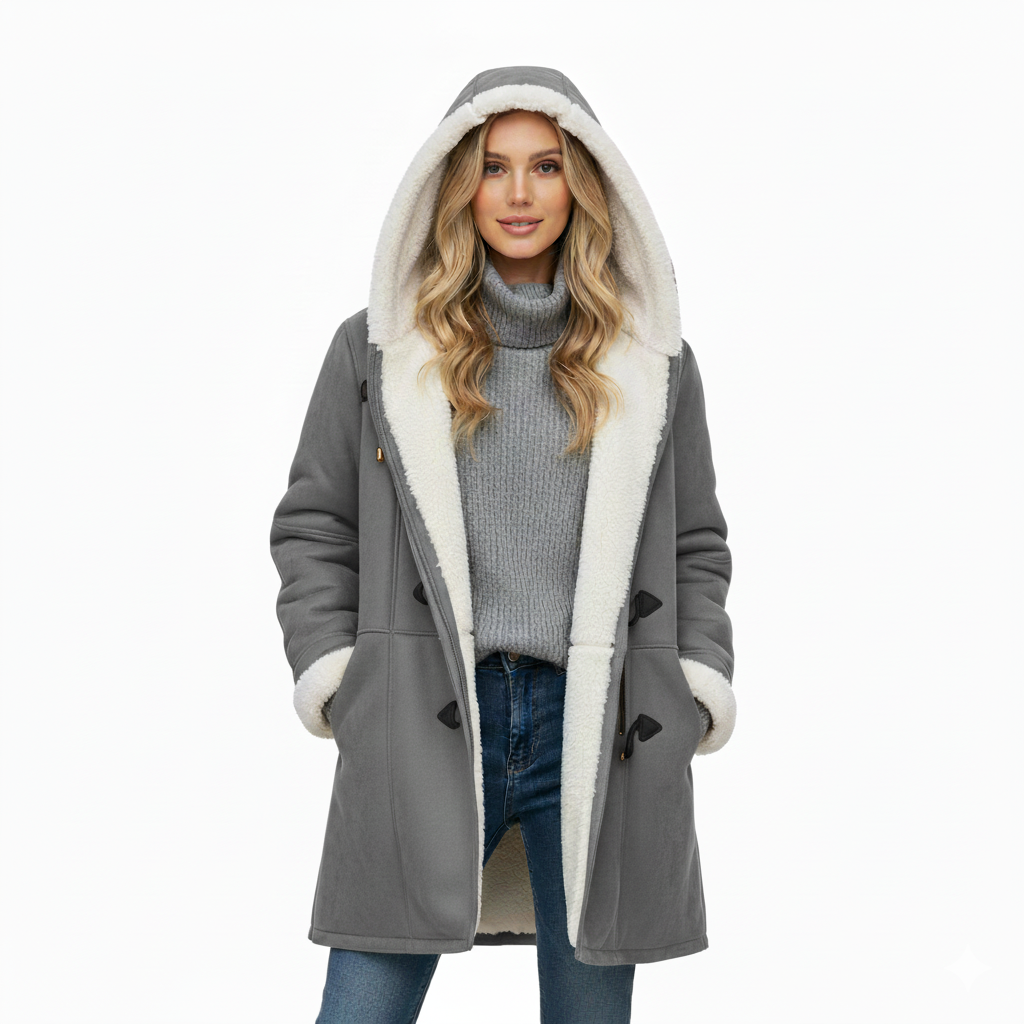 Hooded Coat Toggle Closure Plush Lining
