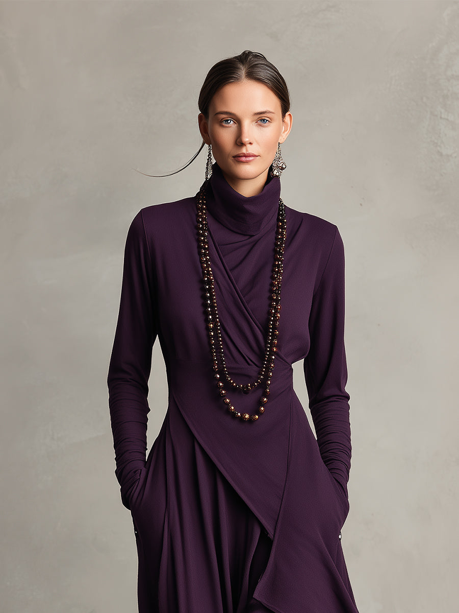Dress Draped Elegant Long Sleeve