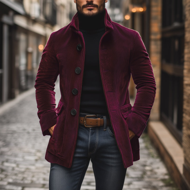 Corduroy Short Coat Stand Collar