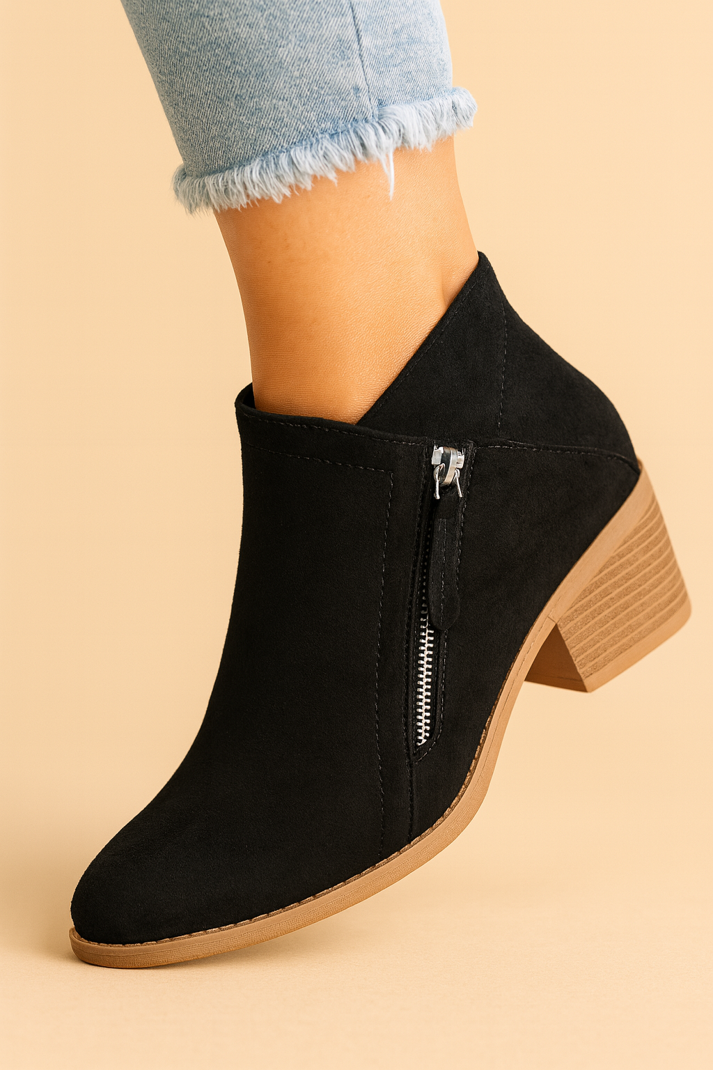 Ankle Boots Block Heel Side Zip